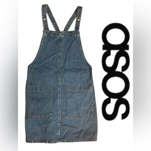 ASOS Denim Apron Dress Blue Lightweight Pockets Dress Sz8 Excellent Condition